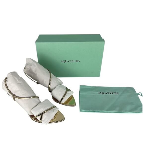 Aquazzura Tease Soft Gold Leather Kitten Heel Sandals Size 38.5 - Picture 4 of 15